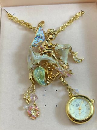 Kirks Folly Rare Signed " Moonflower " Fairy Pin Brooch Necklace Watch W/ Box