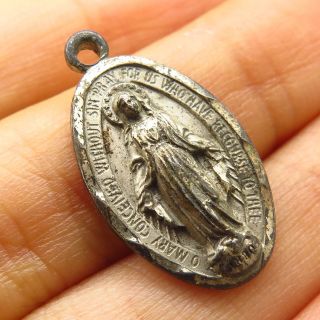 Antique Signed 925 Sterling Silver St.  Virgin Mary Religious Charm Pendant