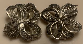 Vintage Signed Oscar De La Renta Clip - On Earrings 3 - D Bows Silver Tone