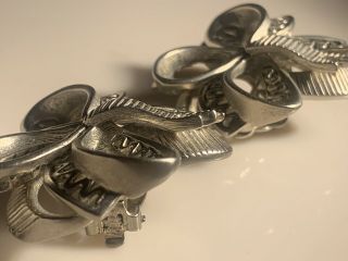 Vintage Signed Oscar de la Renta Clip - on Earrings 3 - D Bows Silver Tone 3