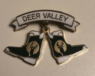Rare Vintage Deer Valley Utah Boots Snow Ski Resort Lodge Lapel Pin Badge Slope
