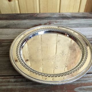 Vintage Wm Rogers Silver Plated 12 " Round Etched Serving Tray Platter J2