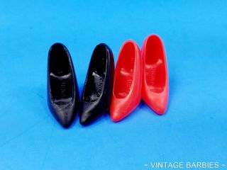 (2) Pair Barbie Doll Red & Black Plastic Heels China Vintage 1980 