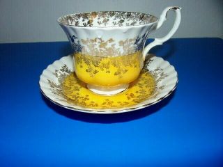 Royal Albert Regal Series Yellow,  White,  Gold Footed Teacup & Saucer - England -