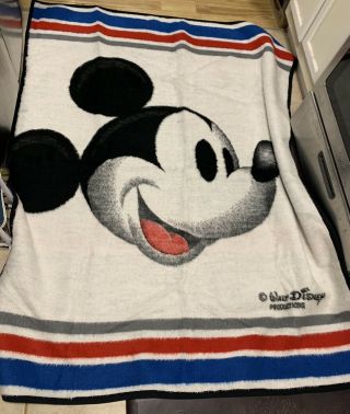 Vintage Rare Biederlack Blanket Throw Mickey Mouse Face Walt Disney [60 " X 80 " ]