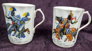2 Vintage Royal Windsor Fine Bone China Tea Cups England Knight Armored Prince