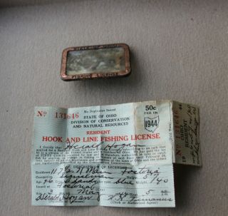 1944 Ohio Resident Fishing License In Metal Pinback Holder