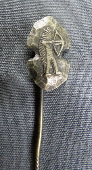 Antique Native American Indian Stickpin With Feathered War Bonnet & Bow