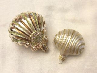 Vintage Gold Glass Clam Shell Shaped Christmas Ornaments