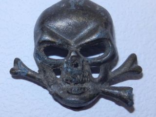 Rare Vtg Military Badge German White Metal Skull Cap Badge Cockade