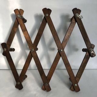 Vintage Wall Hanger Wooden Expendable Folding 10 Peg Japan Hat Coat Belt 2 Ways