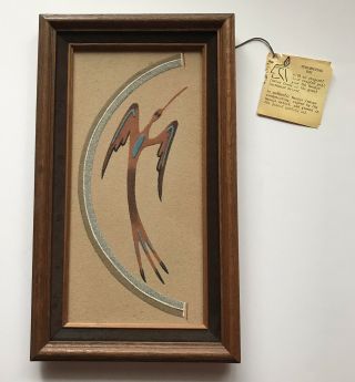 Vintage Authentic Navajo Sand Painting Signed Wilson Price Sr Bird