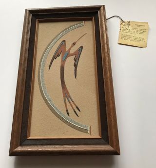 Vintage Authentic Navajo Sand Painting Signed Wilson Price Sr Bird 3
