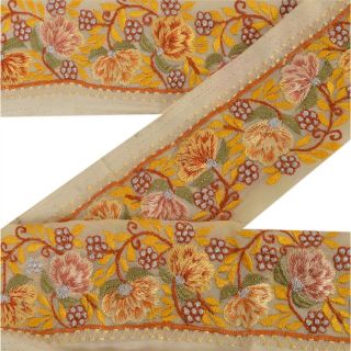 Sanskriti Vintage Sari Border Antique Embroidered Deco Trim Cream Craft Lace