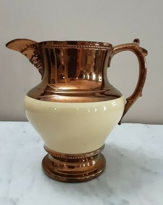 Large Antique Staffordshire Copper Luster Yellow Center Pitcher (as found) 2