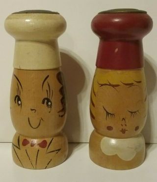 Vintage Antique Wooden Salt And Pepper Shakers 5 "