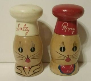 Vintage Antique Salty And Peppy Wood Wooden Salt And Pepper Shakers 5 "