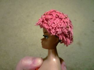 Vintage Miss Barbie Pink Yarn Swim Cap With Gold Sparkles 1060.