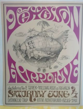 Jefferson Airplane Civic Auditorium 1967 Sparta Poster Lithograph Print Rare