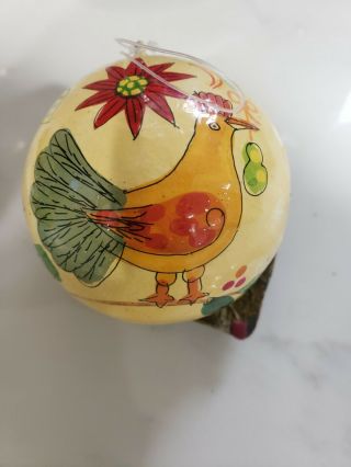 12 Days Of Christmas 3 French Hens Paper Mache Decoupage Ornament RARE HTF 2