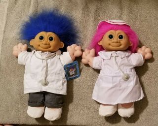 Vintage Russ Large (11 ") Doctor And Nurse Troll Dolls