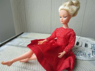 1969 Vintage Uneeda Dollyikin Poseable 12 " Doll In Red Dress Hong Kong