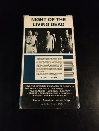 Night of the Living Dead VHS RARE Cult United American Video Horror Gore Vintage 3