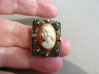 Vintage Antique Gold Tone Pretty Cameo Lady Head Brooch Pin Lovely Gift Idea Old