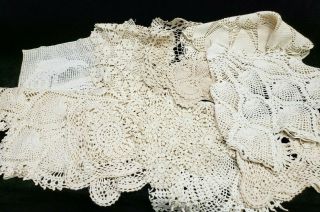 11 Big Vintage Antique Hand Crocheted Doily Tablecloth Runner Cream White Shades