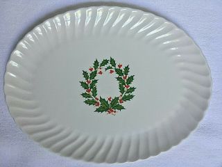 Scio Holly Berry Wreath 12 " Platter Red Green Scallop Swirl Edge Vintage Japan