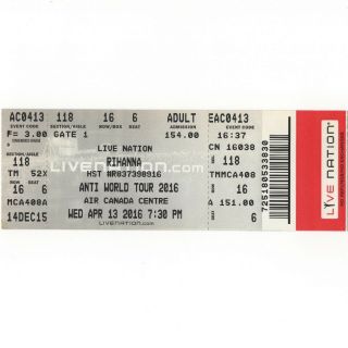 Rihanna & Travis Scott Concert Ticket Stub Toronto 4/13/16 Anti World Tour Rare