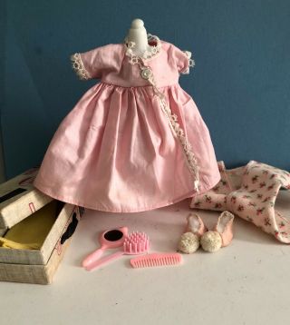 Vintage 1957 Vogue Tagged Ginny Doll Pink Housedress & Accessories