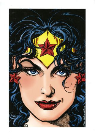 Jose Luis Garcia Lopez Rare Wonder Woman Art Print Signed 10.  5x15 Dc Faces Wb