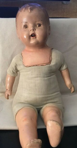 Antique 24” Mama Crier Cry Composition Baby Doll 1940’s Vintage Brown Eyes
