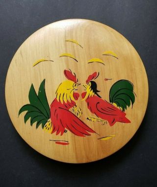 Vintage Rare Standard Speciality Fighting Roosters Wooden Birch Hamburger Press