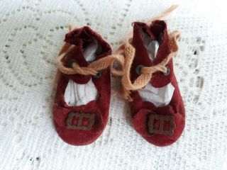 Vintage 1950 Terri Lee Doll Shoes Red Oil Cloth With Buckles Too Cute
