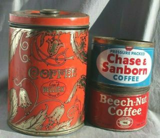 Antique Art Deco George Hellick Coffee Tin Can,  Beech Nut & Chase And Sanborn