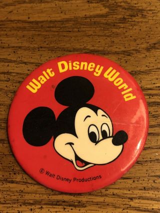 Vintage 1970’s Walt Disney Mickey Mouse 3” Button Pin Souvenir Rare