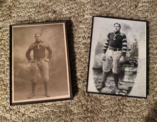 Antique 1900s Football Nose Guards Early Football Team And Player Framed Exhibit