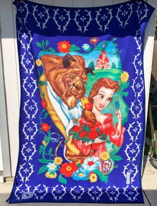 Vintage Cp Disney Beauty And The Beast Blanket Rare