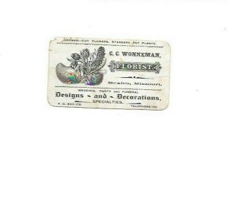 C.  C.  Wonneman Rare Vintage Florist Large Format Business Card
