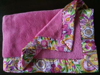 Rare Vera Bradley Baby Blanket Pink Clementine Satin Edge Trim Flowers Lovey