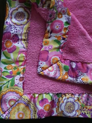 RARE VERA BRADLEY Baby Blanket Pink CLEMENTINE Satin Edge Trim flowers lovey 2