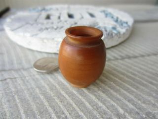 Vintage Artisan Dollhouse Miniature Hand Carved Wood Wooden 1 1/4 " Vase Urn Jar