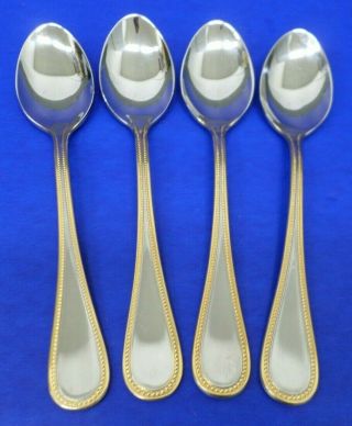 4 - Towle Beaded Antique Gold Satin 18/8 Stainless Germany Flatware Soup Spoons