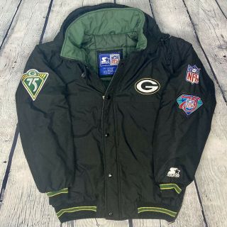 Vintage Green Bay Packers Starter Jacket Rare 1994 Black 75th Anniversary Size S