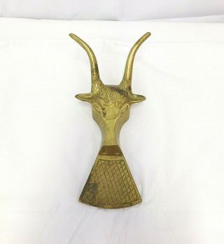 Rare Vintage Brass Rustic Boot Jack Longhorn Steer Bull Door Stop Horns Cowboy