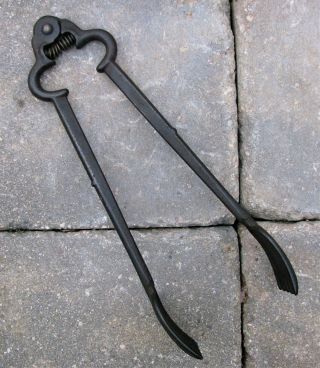 Vintage Fireplace Hearth Log Handling Claws; Antique Cast Iron Blacksmith Tongs