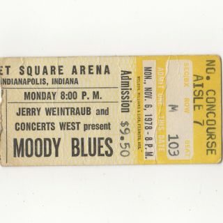 The Moody Blues Concert Ticket Stub Indianapolis 11/6/78 Market Octave Tour Rare