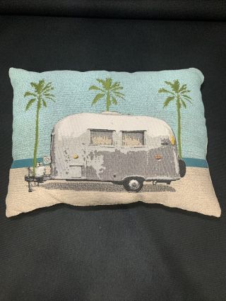 Pottery Barn Airstream Camper Seashore Crewel Embroidered Pillow Cover Rare